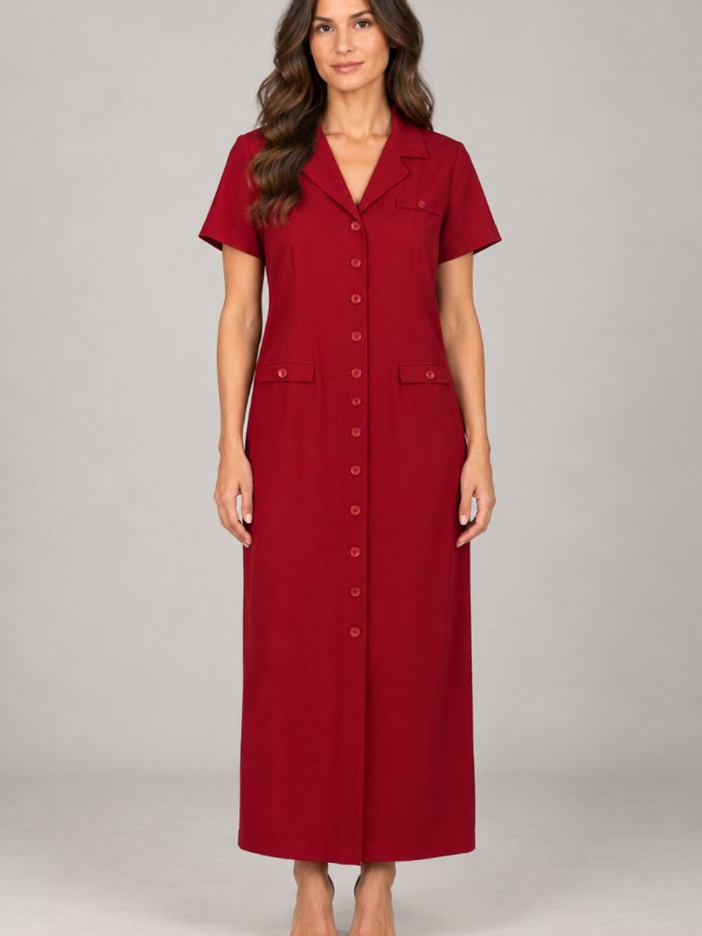 Positive Attitude 14 Red Button Front Maxi Shirt Dress Fall Dress Vintage
